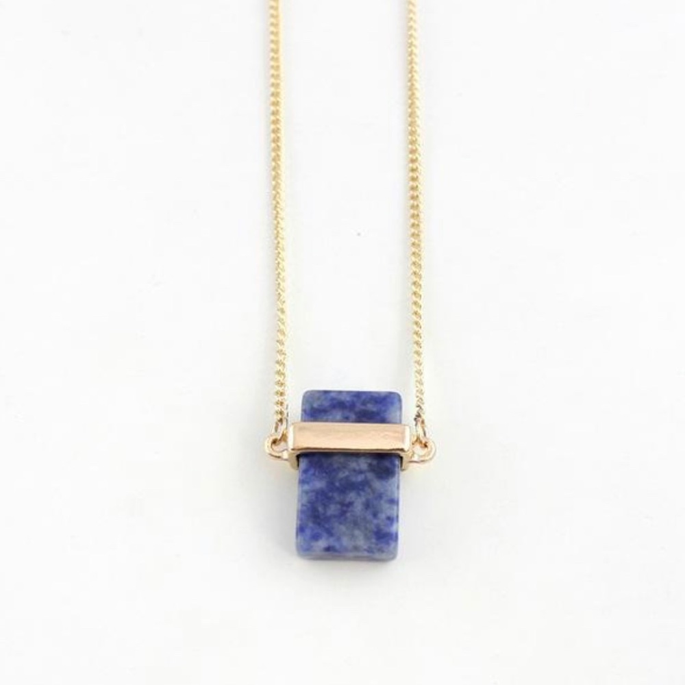 Rectangle Stone Marble Pendant Gold Necklace